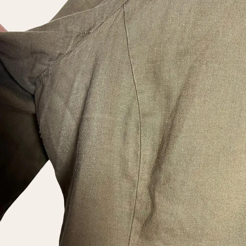 Eileen Fisher Organic Linen Olive Green Notch Collar Blazer Jacket Size XL